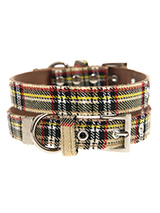 Brown Tartan Collar - Our Brown Checked Tartan collar is a traditional design which is stylish, classy and never goes out of fashion. It is lightweight and incredibly strong. The collar has been finished with chrome detailing including the eyelets and tip of the collar. A matching harness and bandana are available to pur...