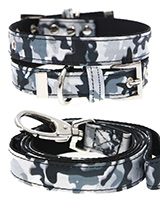 Urban Camouflage Collar & Lead Set - If you have an action boy or girl this Urban Grey Camouflage Collar and Lead Set will be right up their street. It is lightweight and incredibly strong. The collar has been finished with chrome detailing including the eyelets and tip of the collar. A matching lead, harness and bandana are available...
