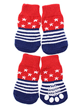 Stars & Stripes Pet Socks - These fun and functional doggie socks protect your dogs paws from mud, snow, ice, hot pavement, hot sand and other extreme weather. Made from 95% cotton and 5% spandex making them comfortable and secure. Each sock features a paw shaped anti-slip silica pad and help keep your house sanitary. (set of...