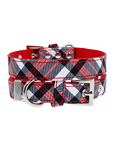 Red & White Plaid Fabric Collar - Our Red and White Plaid Tartan Collar is a traditional design which is stylish, classy and never goes out of fashion.. It is lightweight and incredibly strong. The collar has been finished with chrome detailing including the eyelets and tip of the collar. A matching lead, harness and bandana are ava...